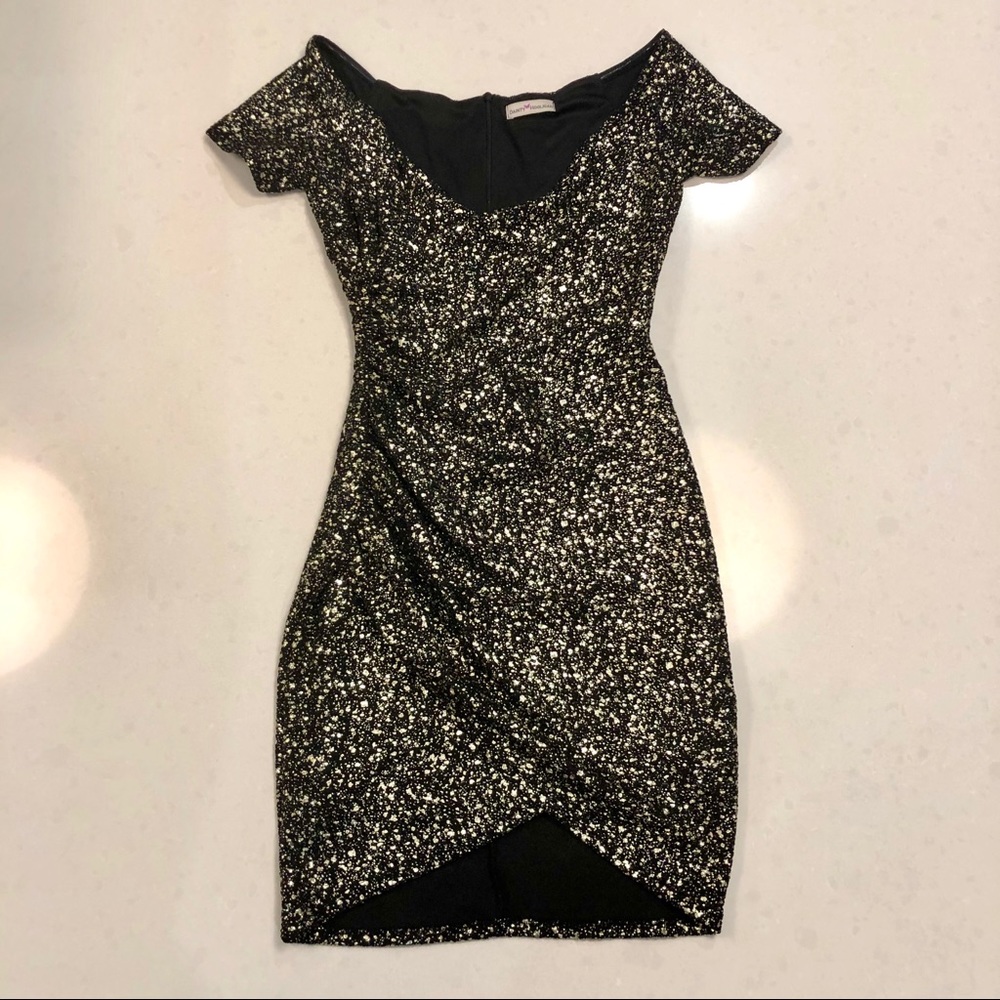 Mini Dress: Black/Gold Speck
